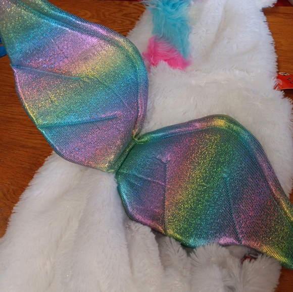 Rainbow Unicorn Hooded White Plush  Pet Dog Costume Small - Picture 5 of 8